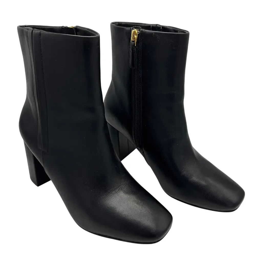 Cole Haan Women's Black Leather Square Toe Heeled Valley Booties Boots Size 7.5